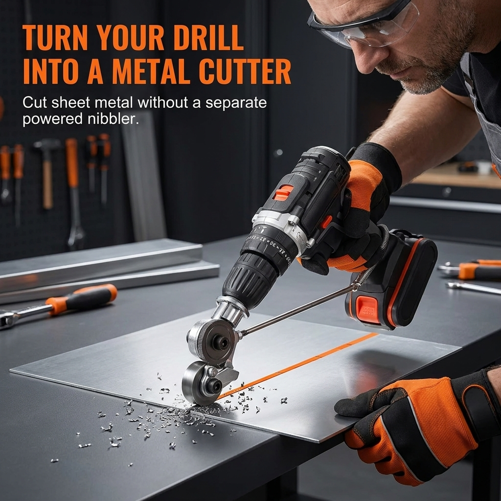 Metal Cutting Adapter – Turns a Drill Into a Sheet Cutter With Guide Slots