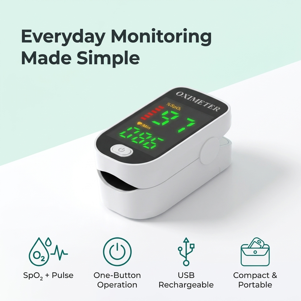 Oxymètre de pouls à doigt – Moniteur rechargeable SpO2 et fréquence cardiaque