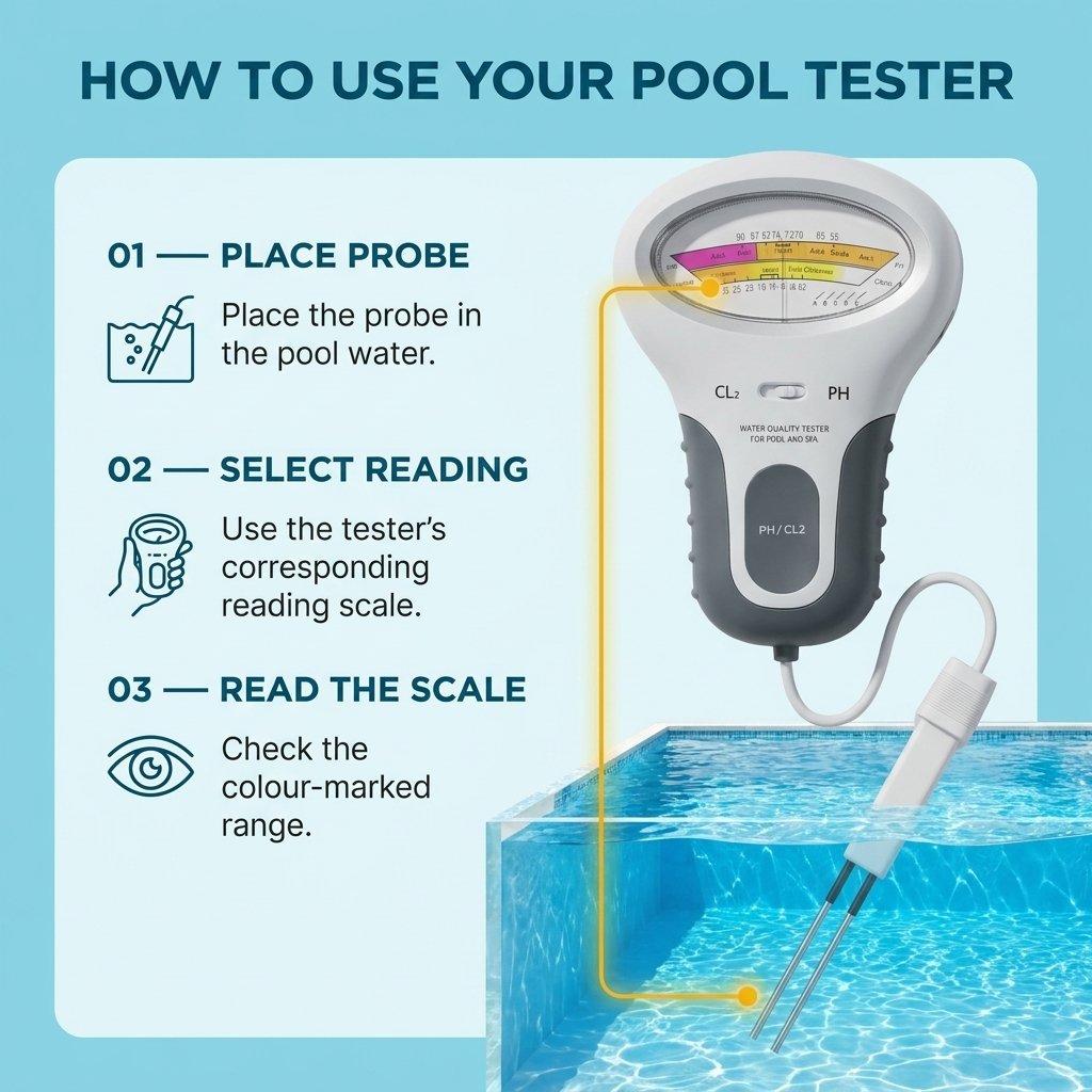 Pool Water Tester – pH and Chlorine Readings with a Probe
