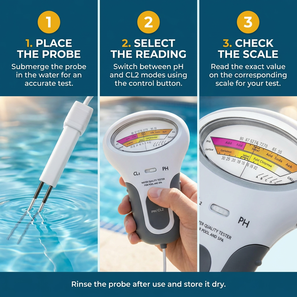 Pool Water Tester – pH and Chlorine Readings with a Probe