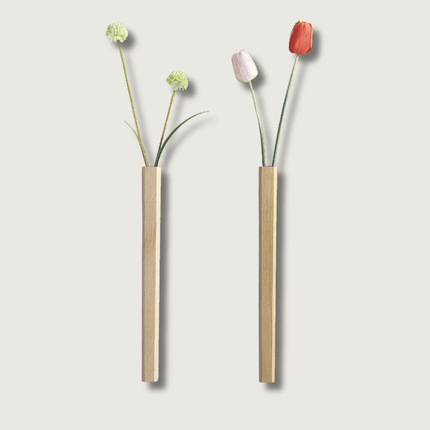 Hanging Vase Set – Wooden Wall-Mounted Design with Inner Glass Tube for Minimalist Floral Display