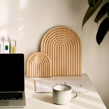 Wooden Wall Decoration – Minimalist Arch Design with Natural Texture & Versatile Display Use