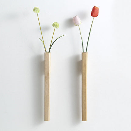 Hanging Vase Set – Wooden Wall-Mounted Design with Inner Glass Tube for Minimalist Floral Display