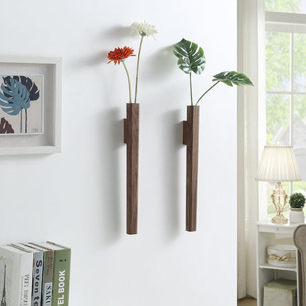 Hanging Vase Set – Wooden Wall-Mounted Design with Inner Glass Tube for Minimalist Floral Display