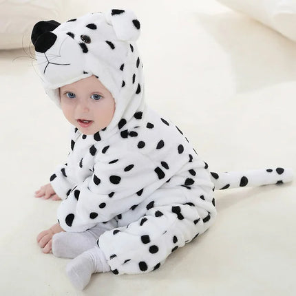 Baby Romper – Soft Flannel Hooded One-Piece with Playful Animal Design