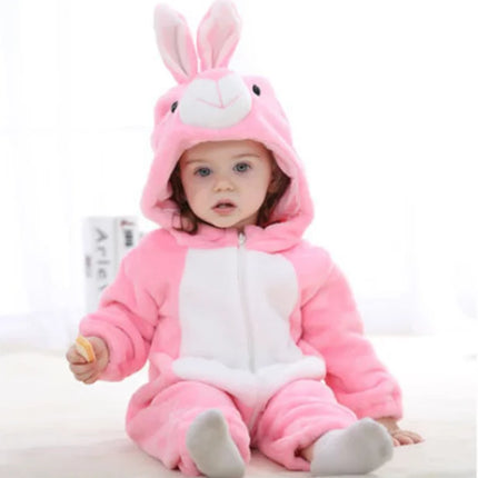 Baby Romper – Soft Flannel Hooded One-Piece with Playful Animal Design