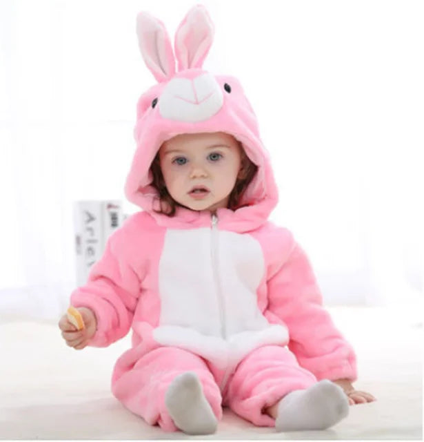 Grenouillère Bébé – Combinaison à Capuche en Flanelle Douce avec Motif Animal Ludique