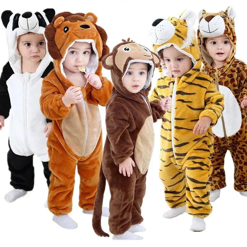 Grenouillère Bébé – Combinaison à Capuche en Flanelle Douce avec Motif Animal Ludique