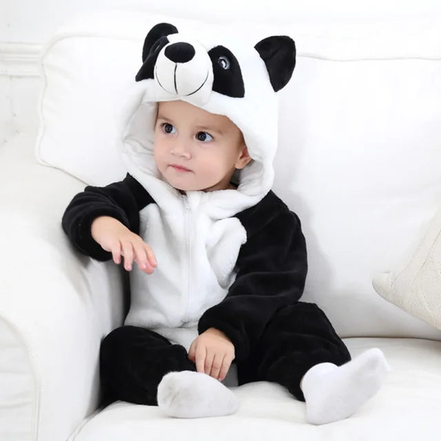 Baby Romper – Soft Flannel Hooded One-Piece with Playful Animal Design