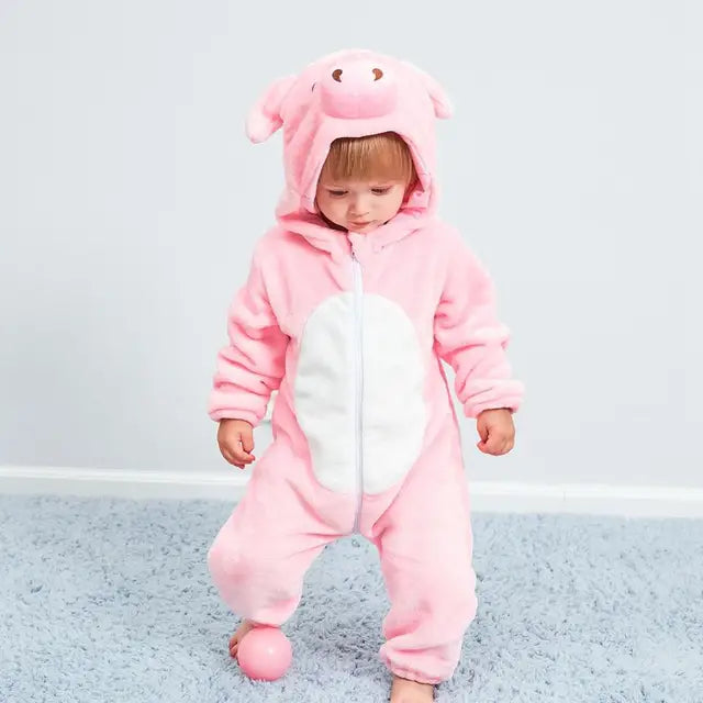 Grenouillère Bébé – Combinaison à Capuche en Flanelle Douce avec Motif Animal Ludique