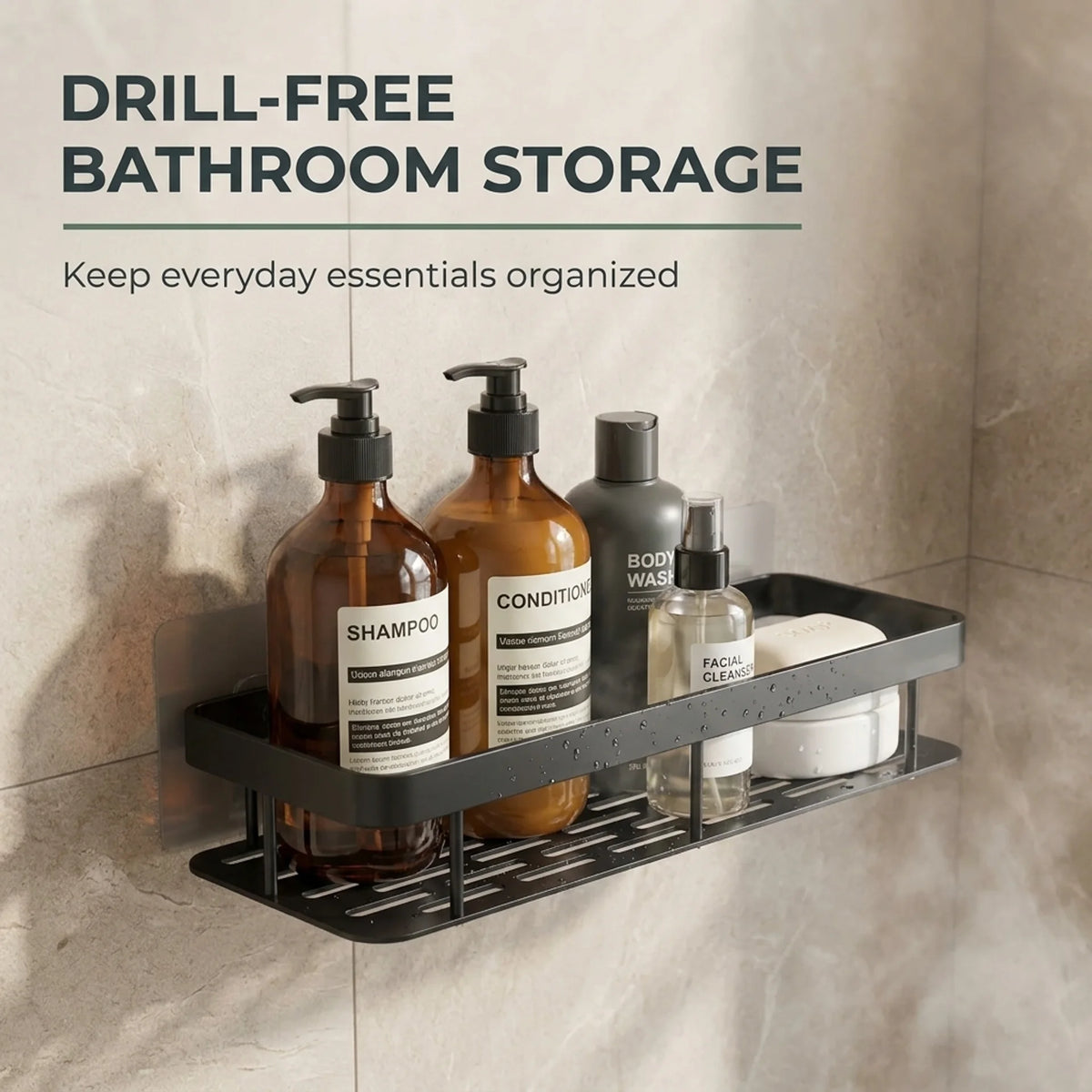 Porte-savon adhésif pour douche – Étagère de salle de bain murale sans perçage