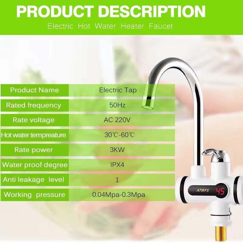 Instant Hot Water Tap – 3000W Electric Faucet with Built-In Heater & Modern Design