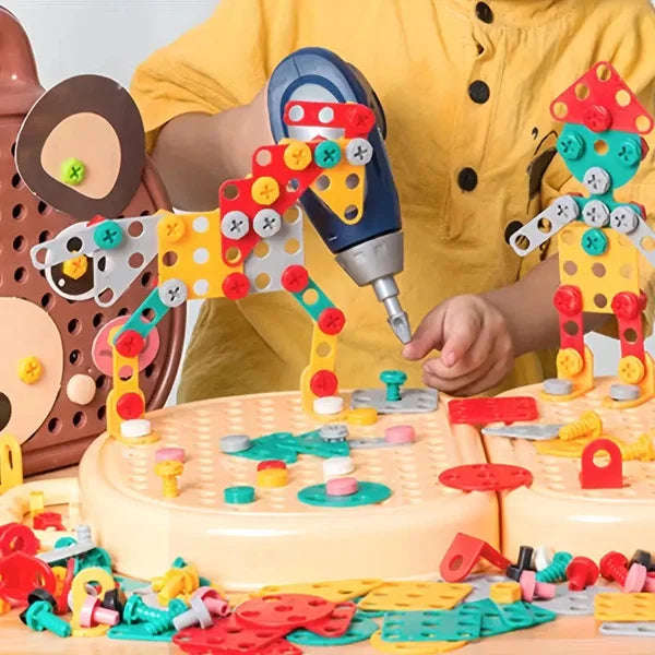 Montessori Building Toy Box – Creative Construction Set with Electric Toy Drill & Storage Case