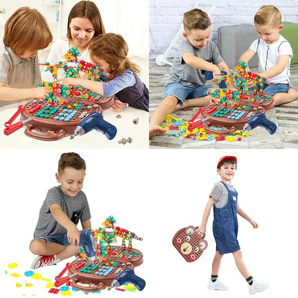 Montessori Building Toy Box – Creative Construction Set with Electric Toy Drill & Storage Case