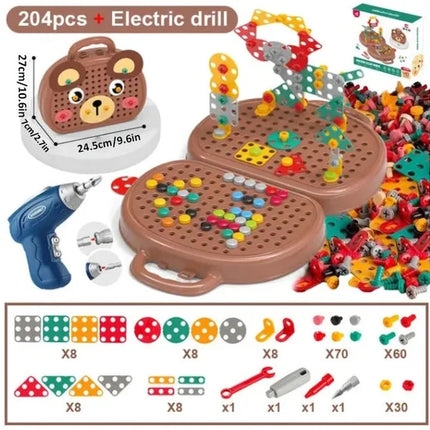 Montessori Building Toy Box – Creative Construction Set with Electric Toy Drill & Storage Case