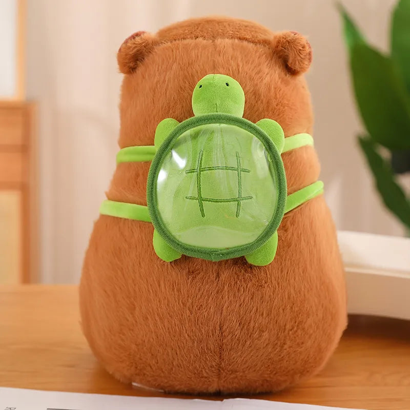 Jouet Capybara en Peluche – Design en Flanelle Douce avec Sac à Dos Tortue Mignon & Sensation Confortable