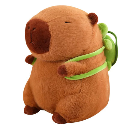 Plush Capybara Toy – Soft Flannel Design with Cute Turtle Backpack & Cozy Feel
