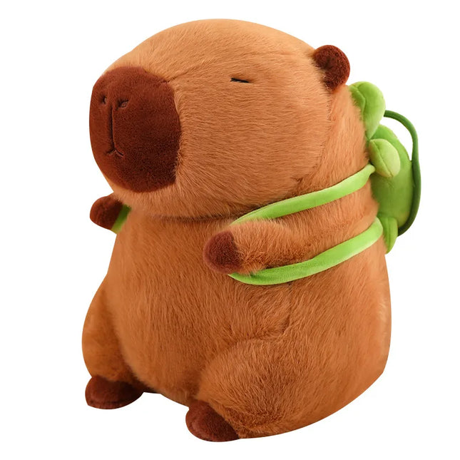 Plush Capybara Toy – Soft Flannel Design with Cute Turtle Backpack & Cozy Feel