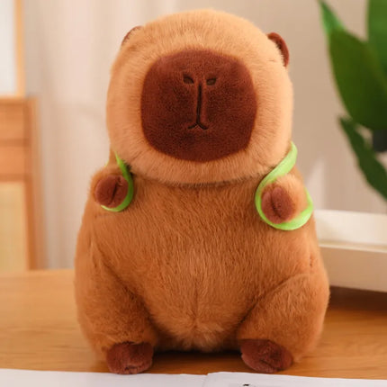 Plush Capybara Toy – Soft Flannel Design with Cute Turtle Backpack & Cozy Feel