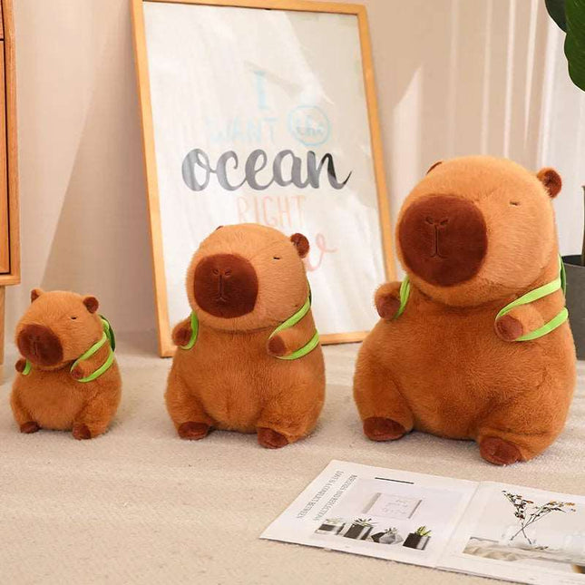 Plush Capybara Toy – Soft Flannel Design with Cute Turtle Backpack & Cozy Feel