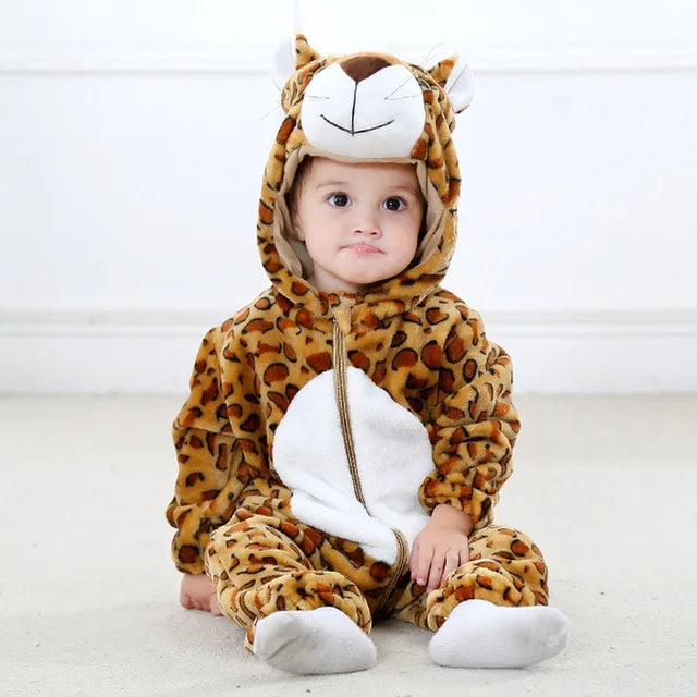Grenouillère Bébé – Combinaison à Capuche en Flanelle Douce avec Motif Animal Ludique