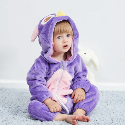 Baby Romper – Soft Flannel Hooded One-Piece with Playful Animal Design