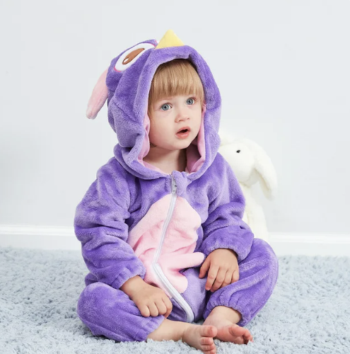 Grenouillère Bébé – Combinaison à Capuche en Flanelle Douce avec Motif Animal Ludique