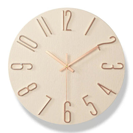 Wall Clock – Minimalist Wood-Style Frameless Design with Silent Quartz Movement