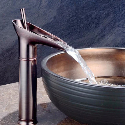 Waterfall Bathroom Faucet – Antique Brass Finish with Smooth Cascading Flow