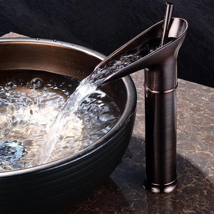 Waterfall Bathroom Faucet – Antique Brass Finish with Smooth Cascading Flow