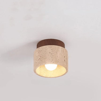 Ceiling-Mounted Travertine Light with Warm Integrated LED and Minimalist Natural Design