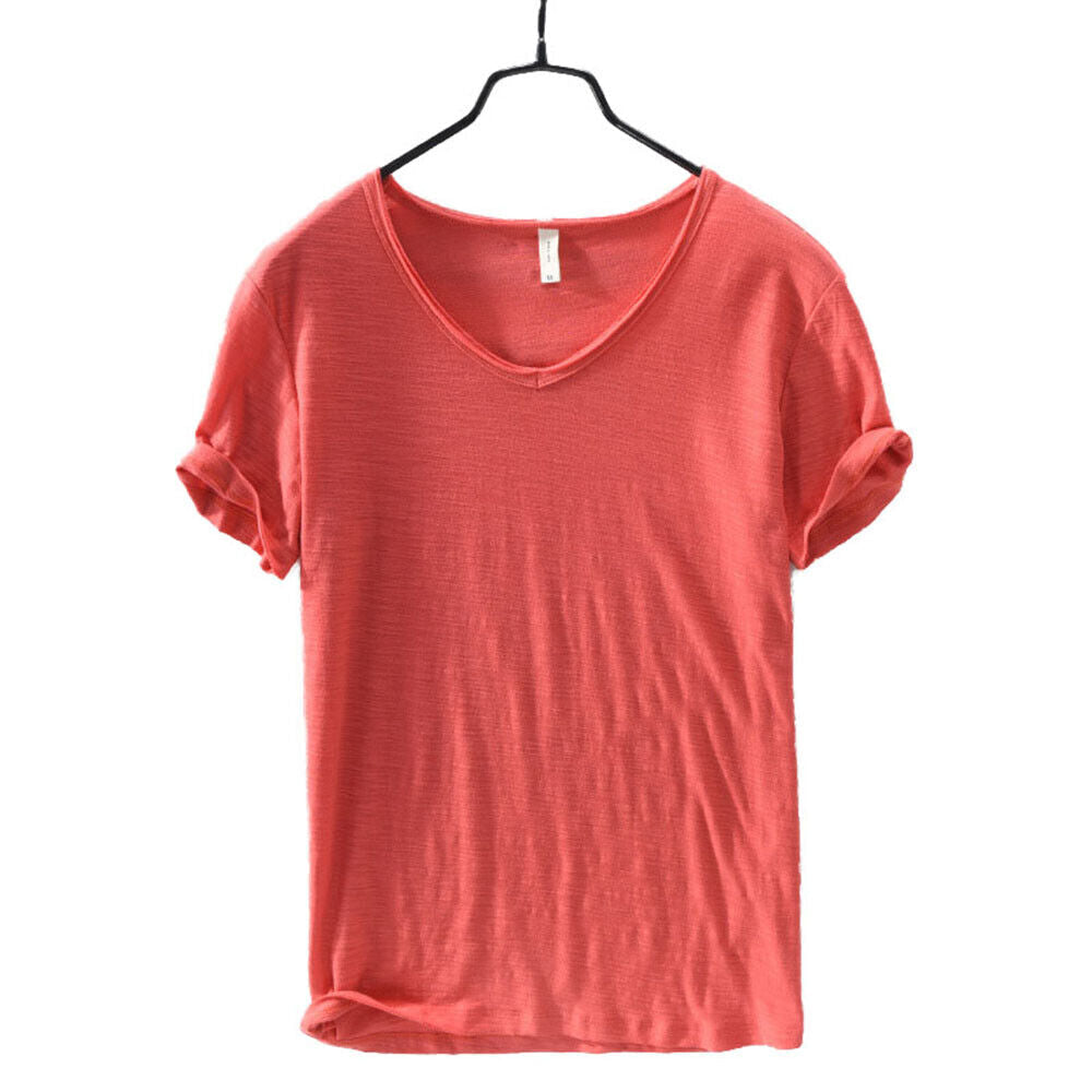 Men's V-Neck T-Shirt – Linen Cotton Blend with a Breathable Slim Fit