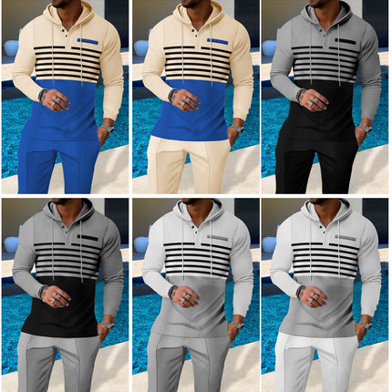 Men’s Color Block Tracksuit | 2-Piece Hoodie & Drawstring Jogger Set