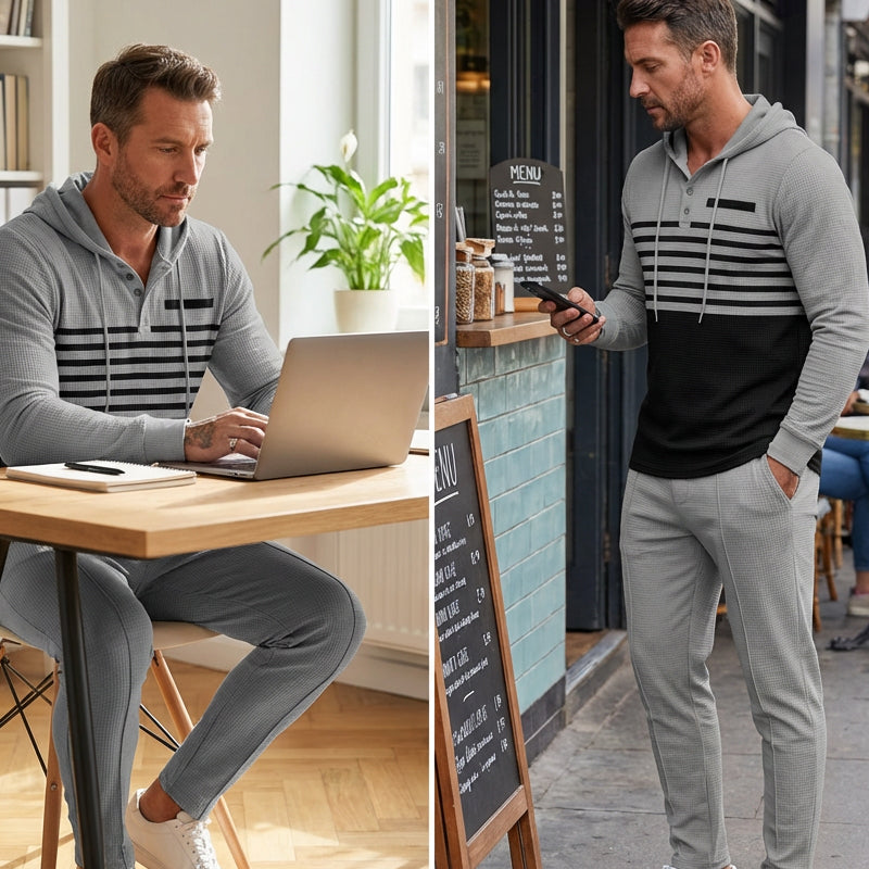 Men’s Color Block Tracksuit | 2-Piece Hoodie & Drawstring Jogger Set