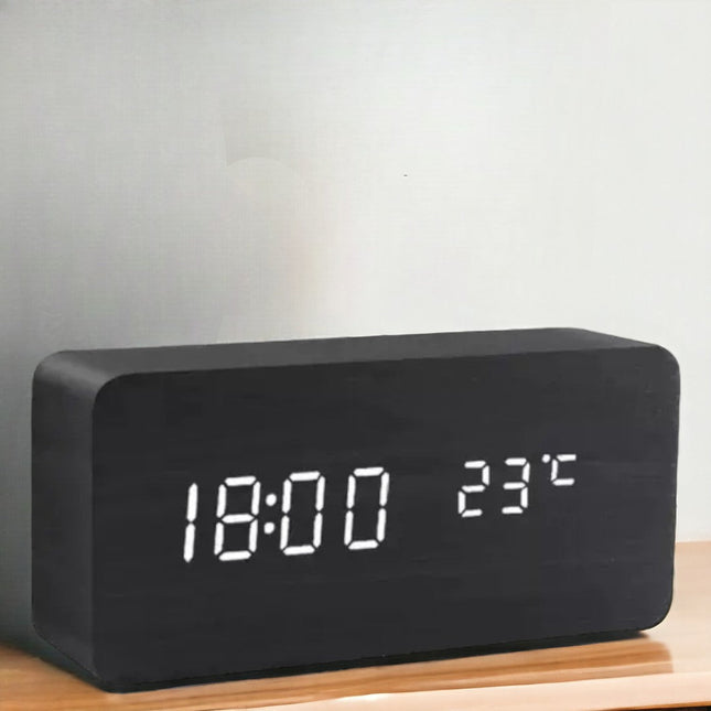 Wooden Alarm Clock – LED Display with Voice Control & Adjustable Brightness