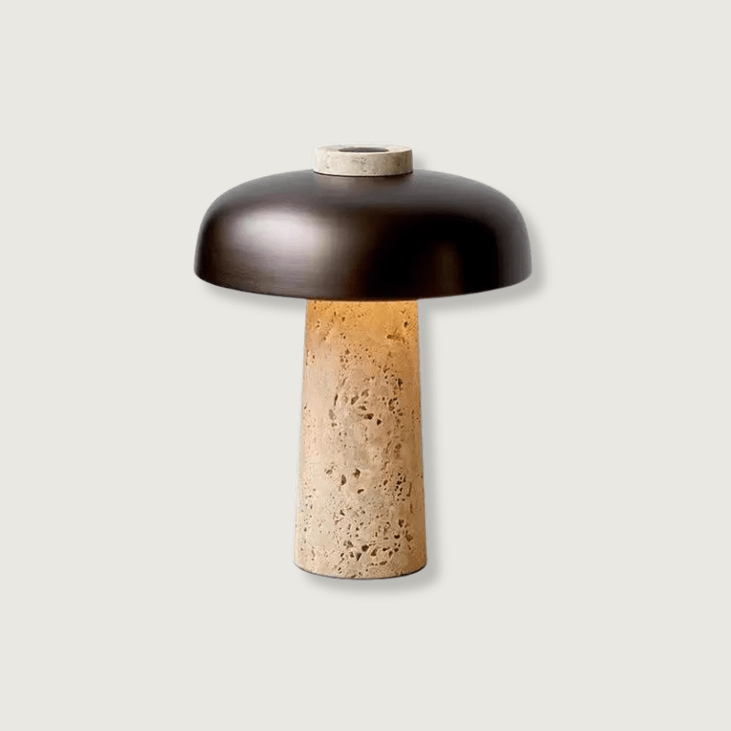 StoneAura - Elegant Bordlampe i Travertin med Blød LED-belysning