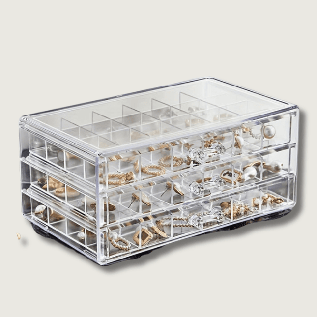 Jewelry Organizer – 3-Layer Storage Box with 72 Compartments & Clear Protective Lid