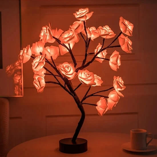 Lighted Rose Tree Lamp – Tabletop Tree With Glowing Rose Blossoms