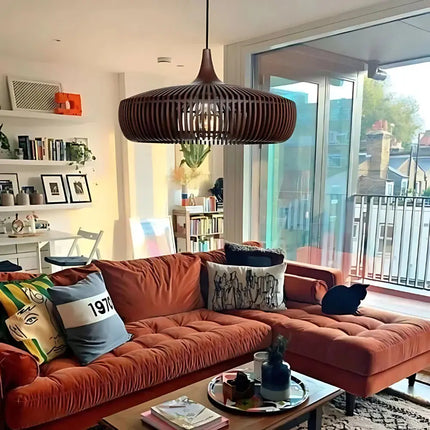 Wooden Pendant Lamp – Japandi-Inspired Design with Soft Warm Ambient Lighting