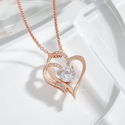 Double Heart Necklace – Elegant Plated Pendant with Sparkling Zircon Stone