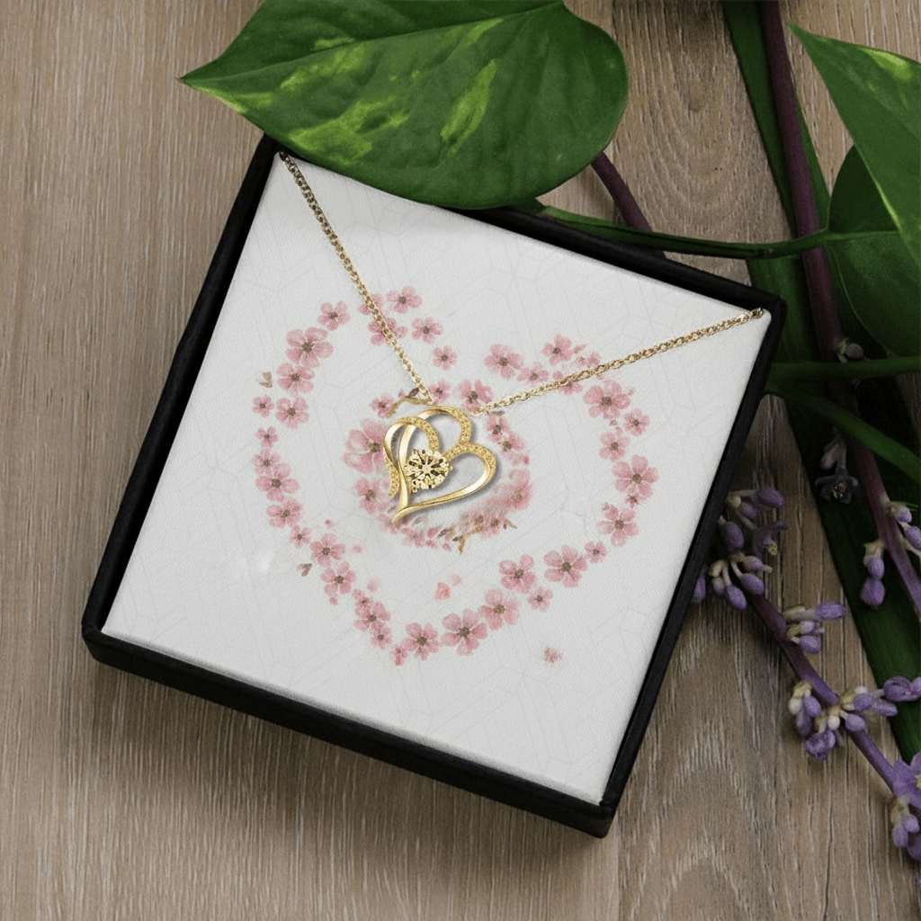 Double Heart Necklace – Elegant Plated Pendant with Sparkling Zircon Stone