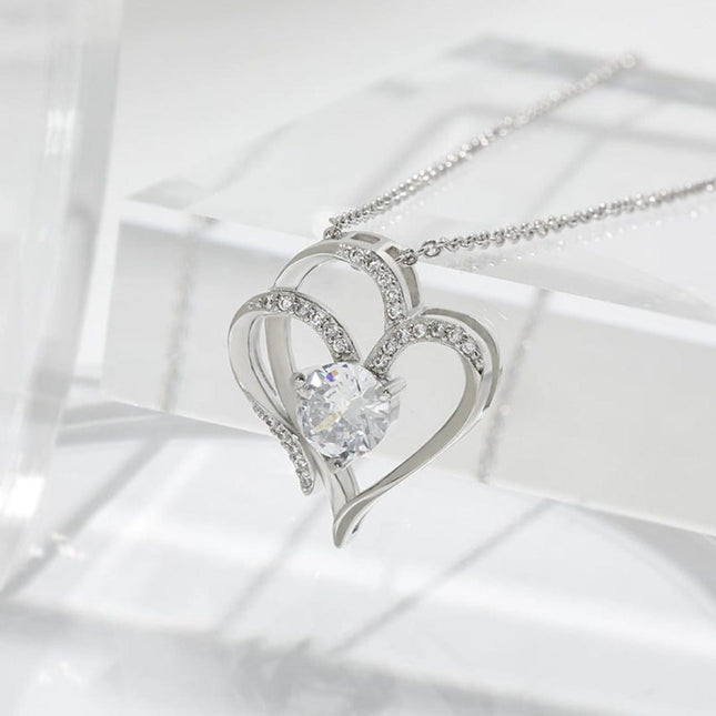 Double Heart Necklace – Elegant Plated Pendant with Sparkling Zircon Stone