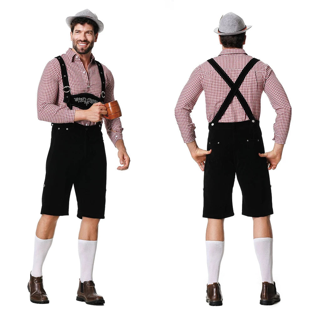 Tevako Lederhosen Kostuum Driedelig - Voor Heren met Geruit Overhemd en Hoed